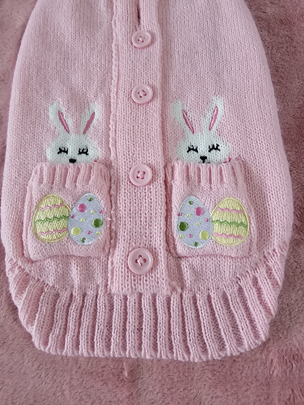 NWOT XS/S Dog Sweater Cardigan w/embroidered Bunny with Egg Pockets - Picture 2 of 7